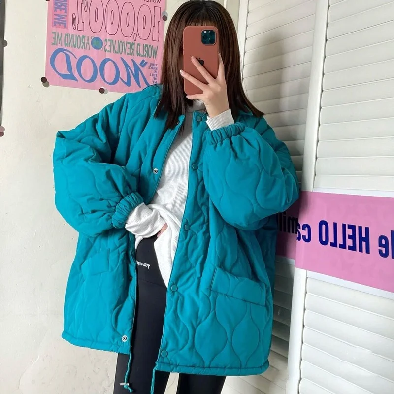 

Medium-long Style Parkas Women Solid Pockets Basic All-match Streetwear Warm Cool Velvet College Korean Kawaii Retro Gentle Ins