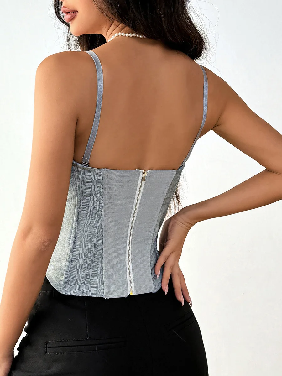 スパイシーガールセクシーなオーバーオールベスト、パッチワークカラーブロフィボーン、ピュアディザイアセクシークロップトップ、レディースファッションストリートウェア、サマー2025