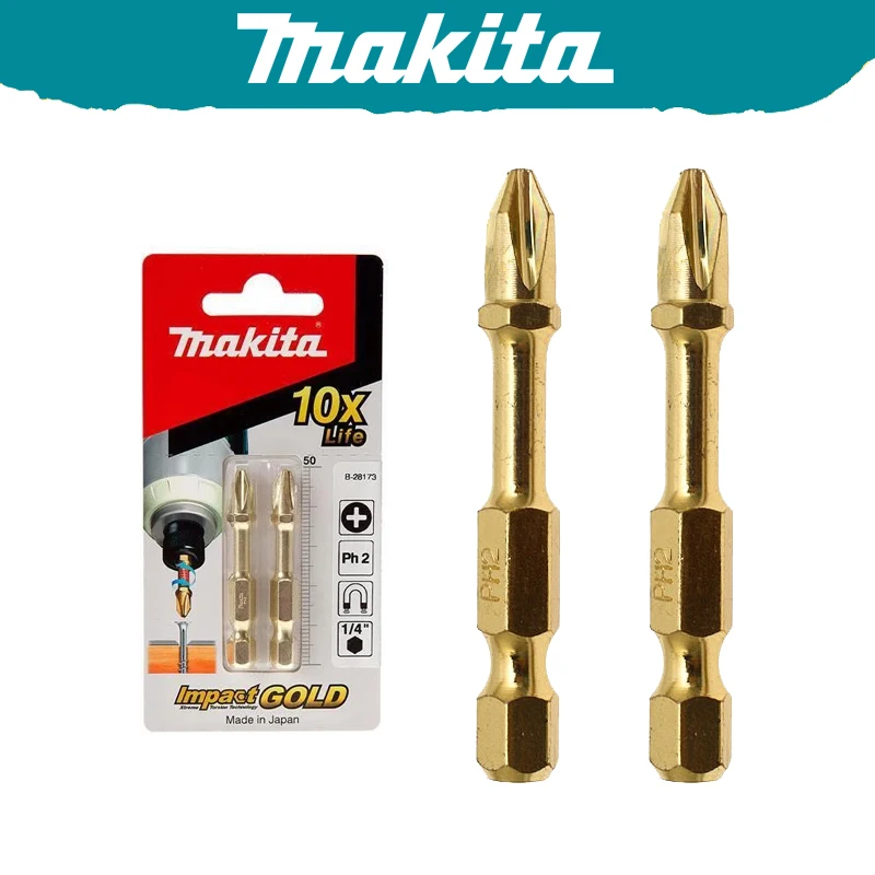 Makita B-28173 PH2 50MM Gold Torsion Screwdriver Bit 2-Pack  High Hardness Sturdy Durable Tools Accessories