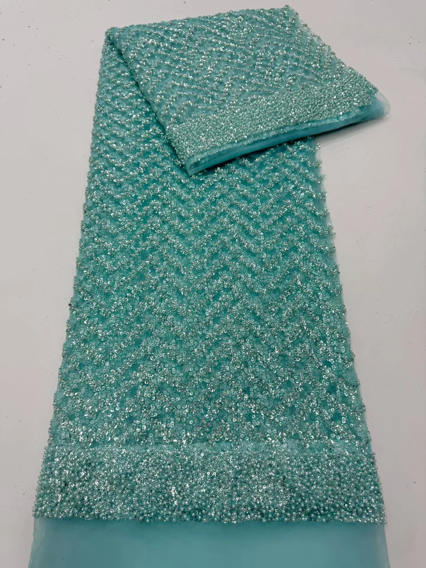 Party Season African Sequins Beads Tulle Lace Fabric 5Yards High Quality French Embroidery Net Lace For Sewing Wedding M3782-1