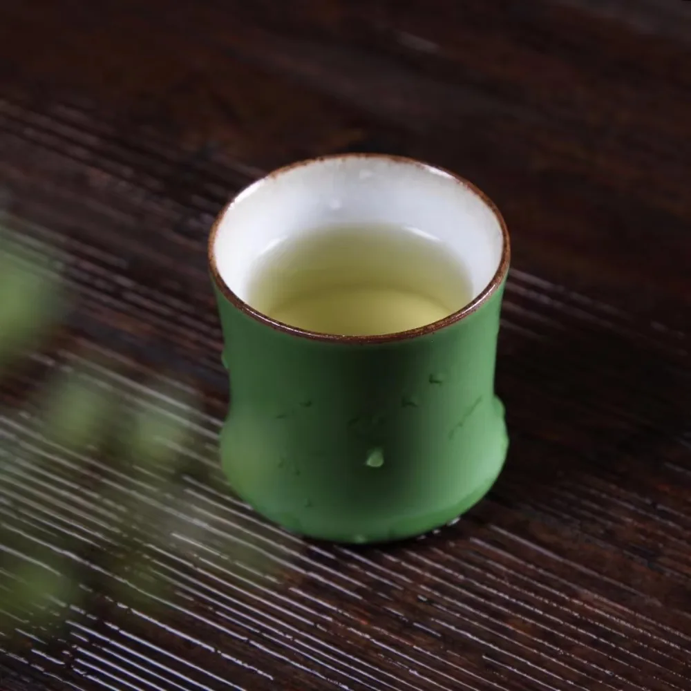 3pcs Creative Ceramic Bamboo Joint Tea Cup 90 Ml Simulation Kung Fu Tea Cup Green Chinese Style Teaware Mugs Tea Room