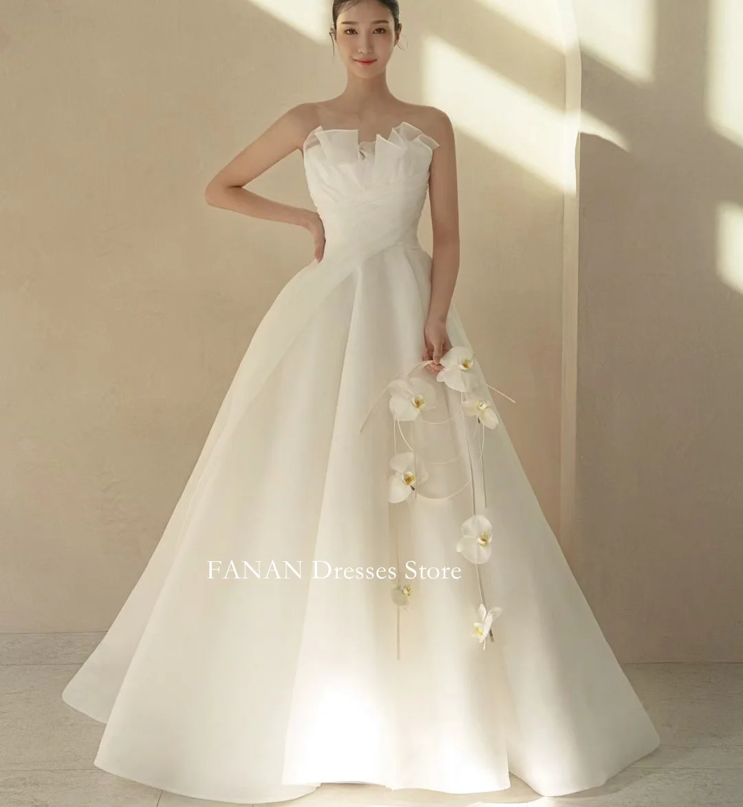 FANAN Korea Strapless Ruched  Wedding Dresses 웨딩드레스  Travel Photography Classic Custom Made Organza Bride Gowns Plus Size