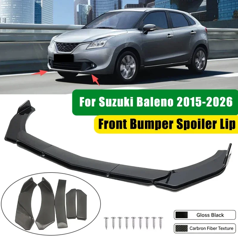 For Suzuki Baleno 2015-2026 5Pcs ABS Car Front Bumper Lip Spoiler Splitter Body Kit Canard Tuning Accessories