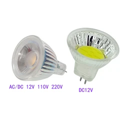 MR11 COB reflektory Led 12V 110V 220V lampa Led z możliwością ściemniania żarówka 3W 7W 9W LED światło ciepłe/zimne białe GU4 szklana bańka lampa energooszczędna