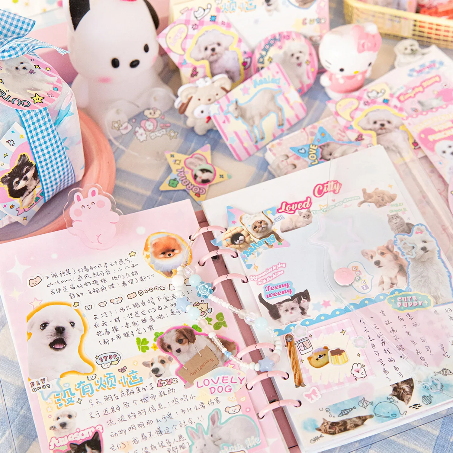 30sheet/set Kawaii Sticker Cute Cartoon Puppy Dog Stationery Sticker DIY Decor Scrapbook Sticker Student Supplies