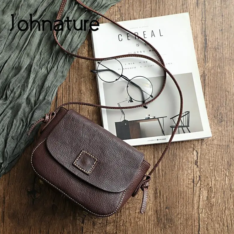 Johnature 2024 Summer New Genuine Leather Retro Women Small Bag Versatile Soft Nature Cowhide Shoulder & Crossbody Bags