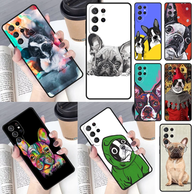 Cute French Bulldog Boston Terrier Cover For Samsung Galaxy S23 Ultra S22 S20 S21 FE S8 S9 S10 Plus Note 10 20 Ultra phone Case