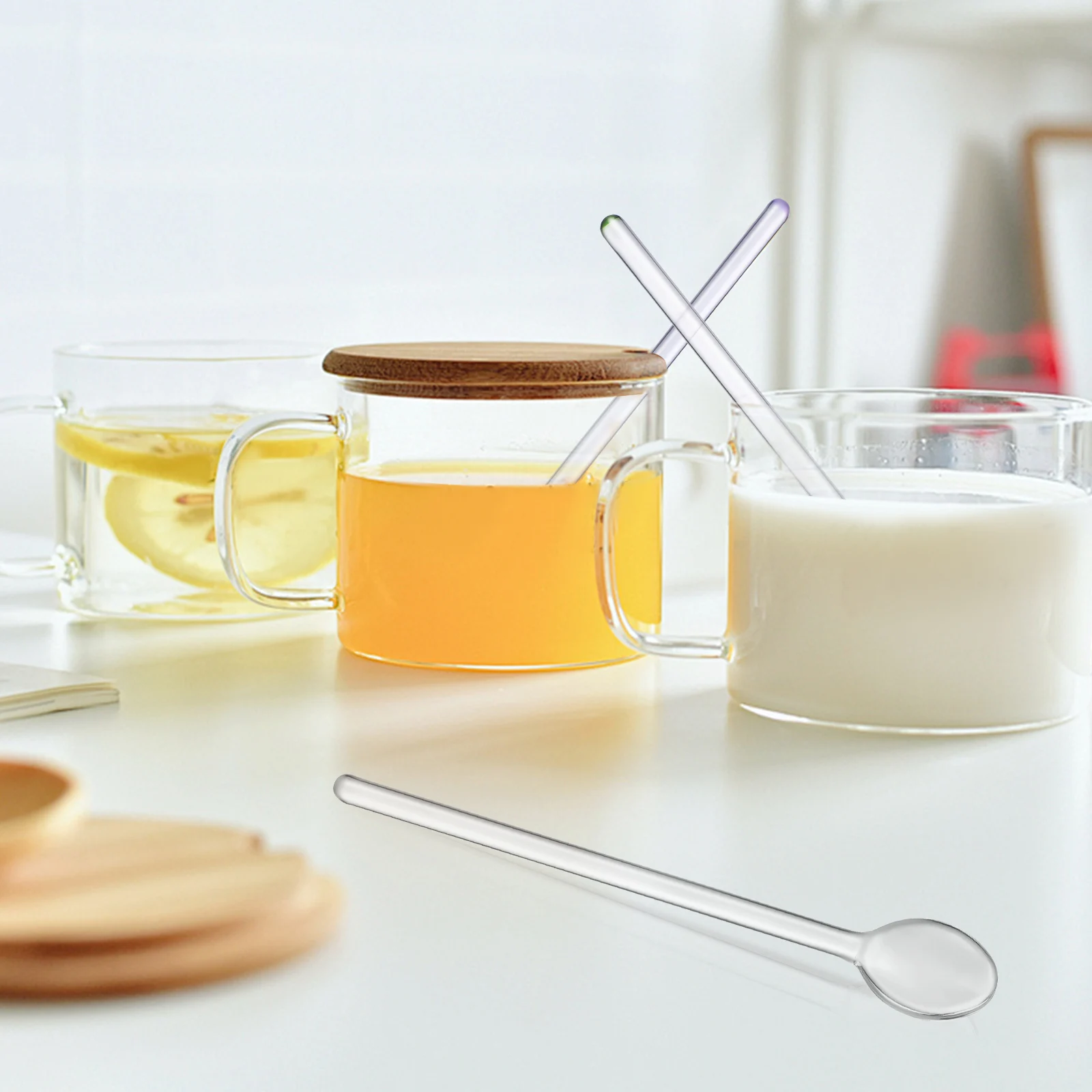 

6pcs Glass Coffee Stirring Spoons Long Handle Tea Honey Dessert Ice Cream Stirrers For Drinks Baking Glass Spoons