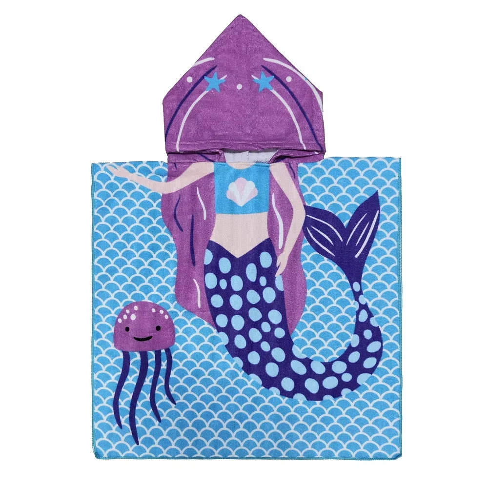 60x60cm Cartoon Printed Bathrobe Hooded Super Absorbent Suit For Beach Pool Essentials for Seaside Camping Gift For Boy or Girl