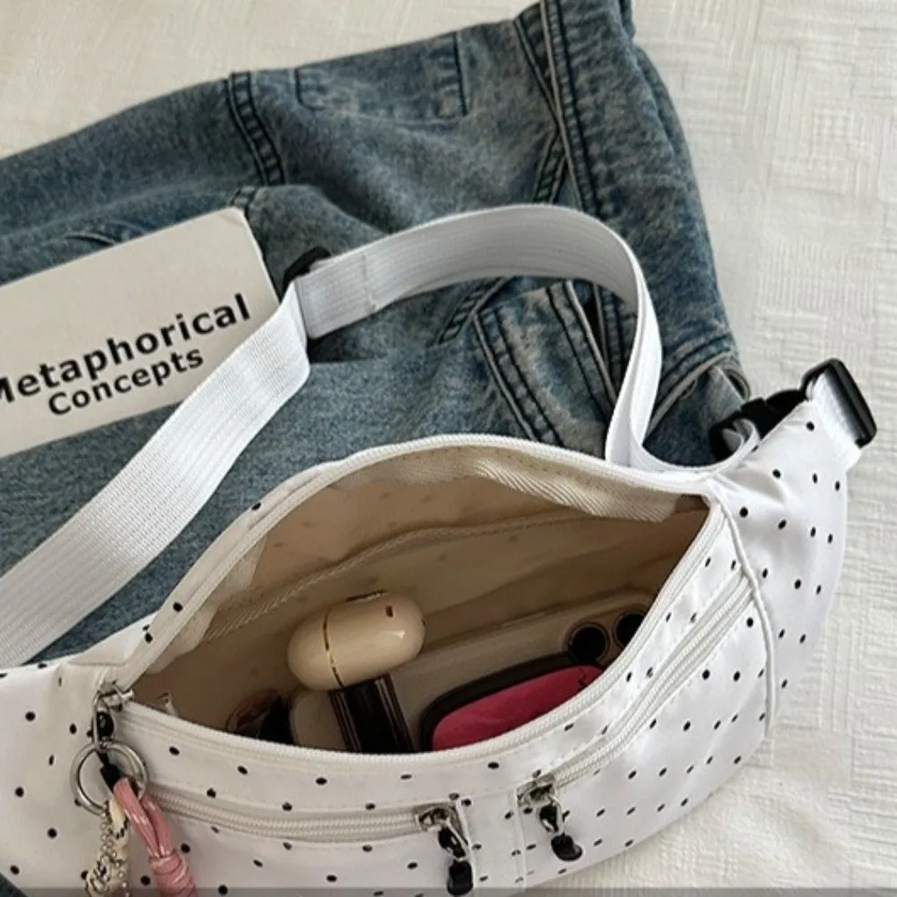 Fashion Canvas Chest Bag Multiple Pockets Polka Dot Waist Bag Convertible Strap Zipper Closure Canvas Tote Purse For Women