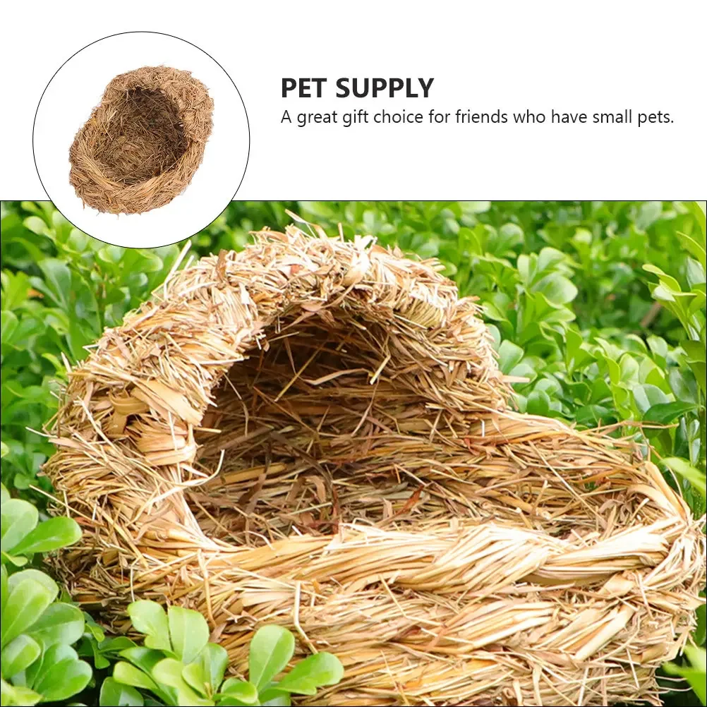 yes1Pcs Handwoven Straw Pet Nest for Small Pets Cat Rabbit Hamster Guinea Pig Comfortable Nature Inspired Sleeping Bed Pet Suppl