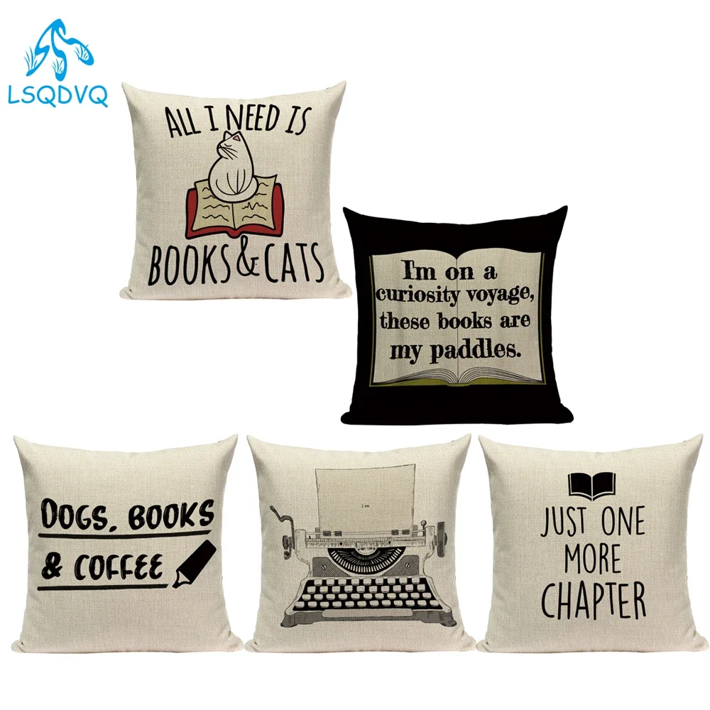 Polyester Letter Books Animals Cat Decorative Pillows Cushion Cover for Sofa Hone Living Room Decoration Pillow Cover