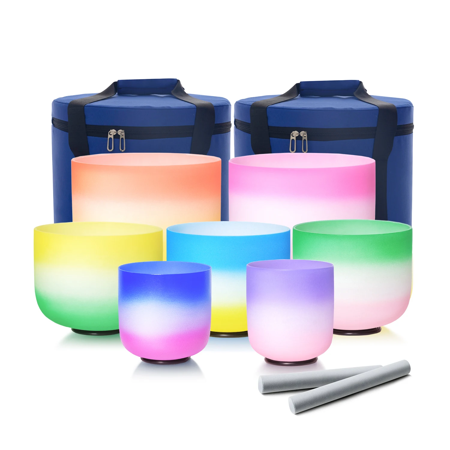 

Hye-eun 6-12" Rainbow Color Set 7pcs CDEFGAB Note Frosted Quartz Crystal Singing Bowl Chakra Set with/without Bags