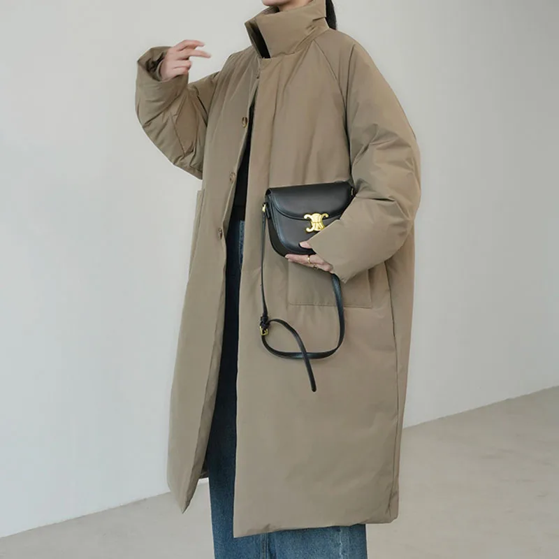 Temperament Mode Jas 2025, Dames Patchwork Katoenen Jas Losse Opstaande Kraag Effen Kleur Dons Katoenen Jas Dames