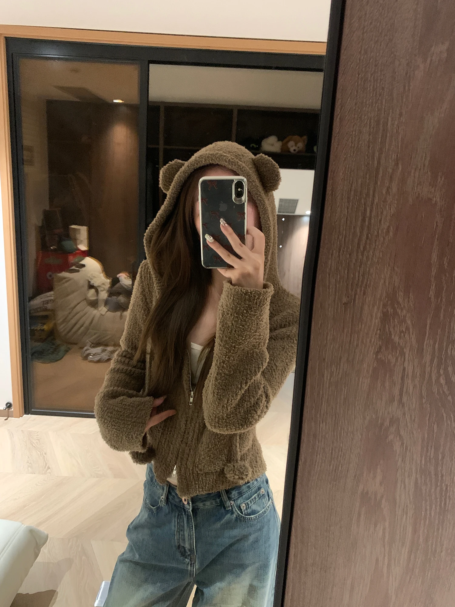 

Cute ort Knitted Sweater for Women Khaki Color Hooded Open Cardigan Sweater Commute Sle Long Sve Pure Color Polyester