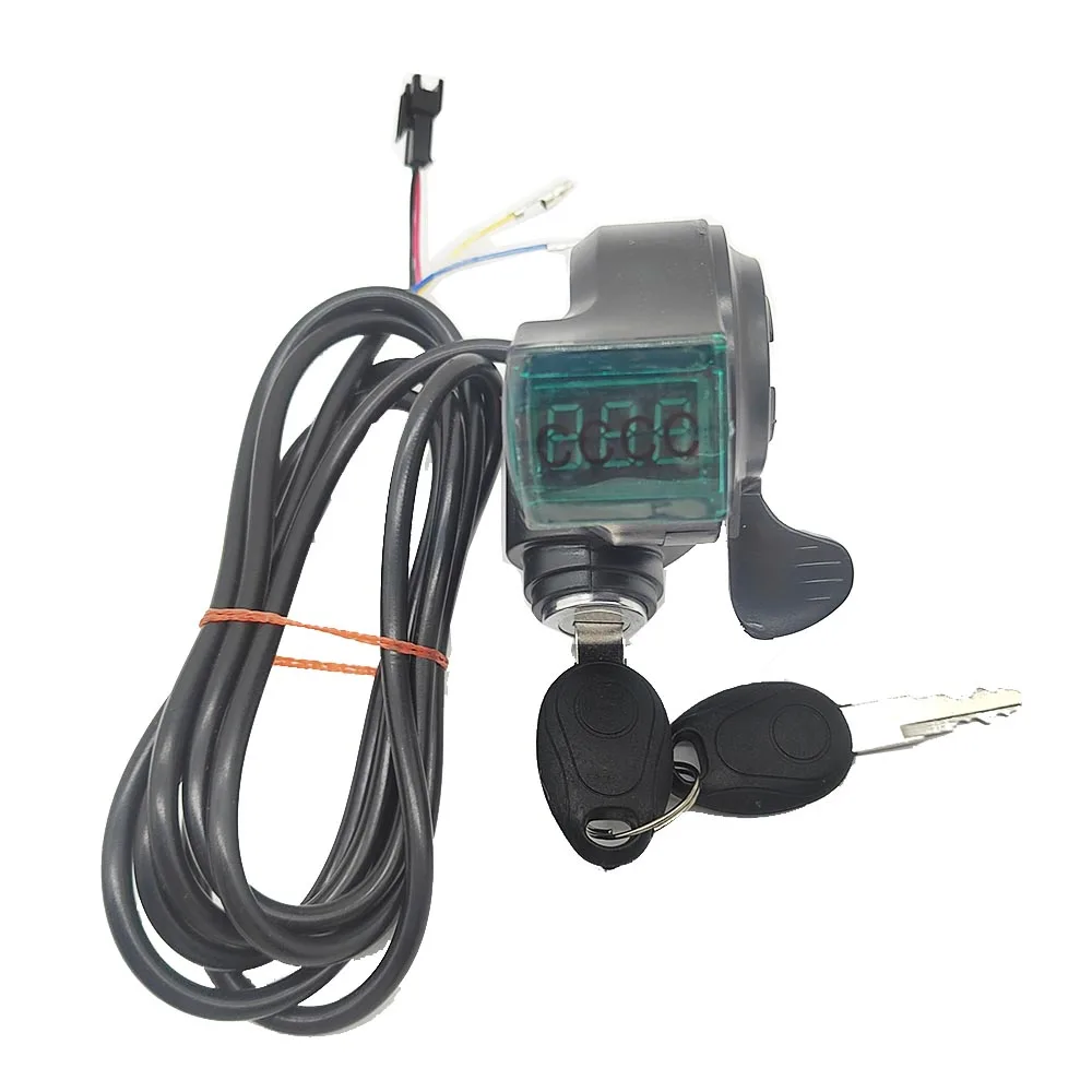 Electric Bicycle/Scooter/E-Bike Thumb Throttle Accelerator with Key Lock LCD Display 24v 36v 48v 60v 72v 84v 96v Universal