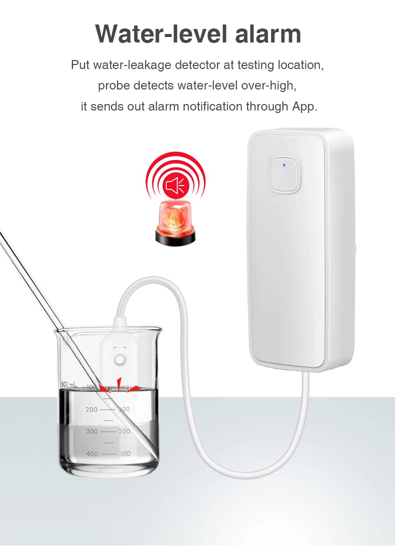 1M/3M/5M Water leakage sensor WIFI leak level Sound Alarm detector security Overflow protection Work with Tuya Smart Life App