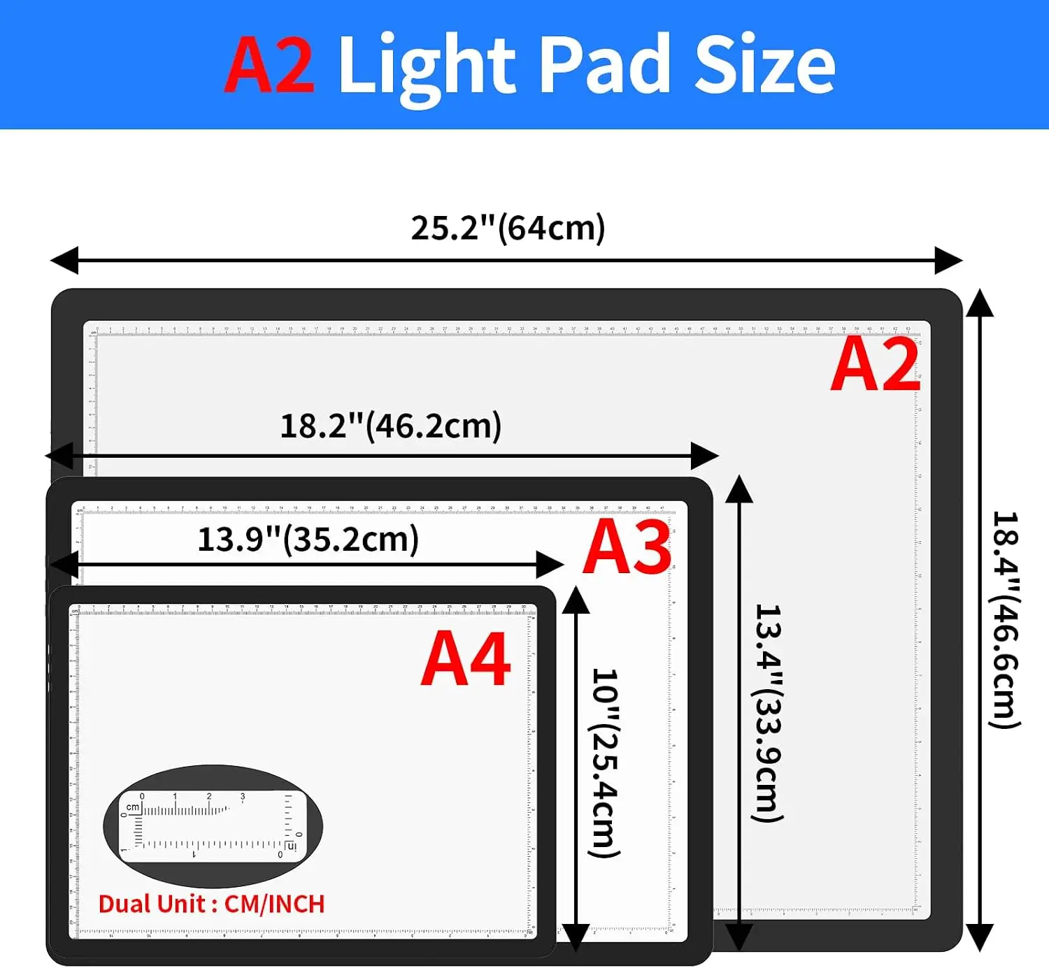 Rechargeable A2 Light Board 25.2''x18.4'', Large Magnetic Tracing Light Box with Side Buttons, Diamond Art Light Pad for Diamond Painting, LED Light Table for Sketching, Weeding Vinyl Black