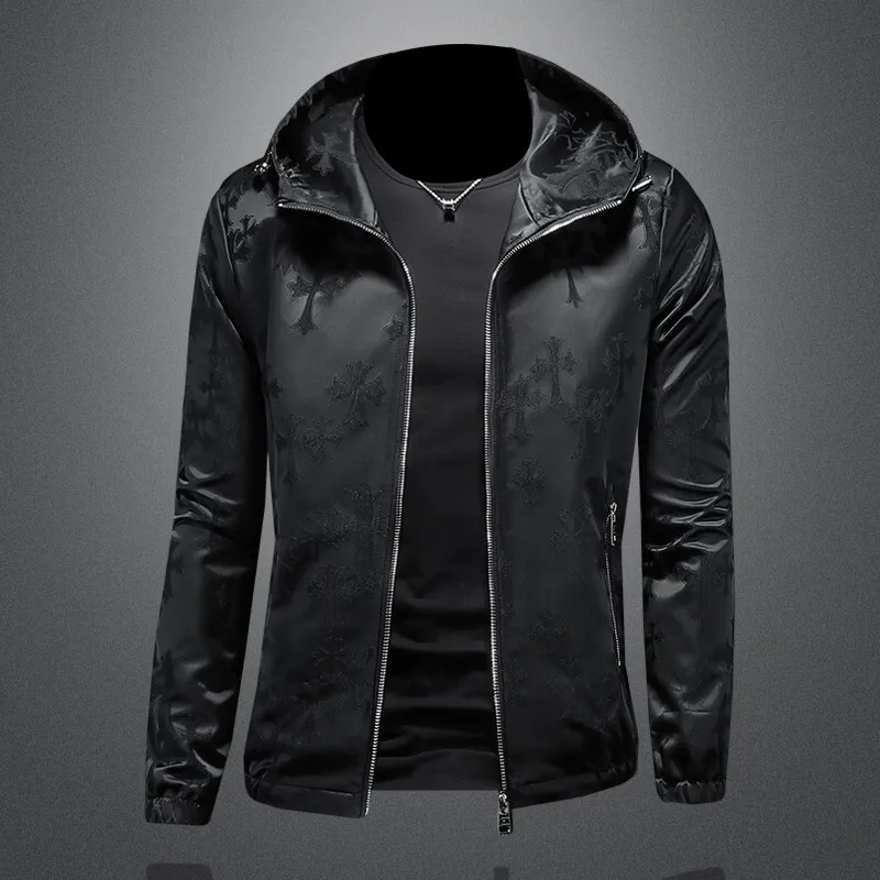 

Men's Fce Lined Hooded Jaet Printed Subtle Floral Design Slim Fit Faionable Spring New Lightweight Luxury Outerwear