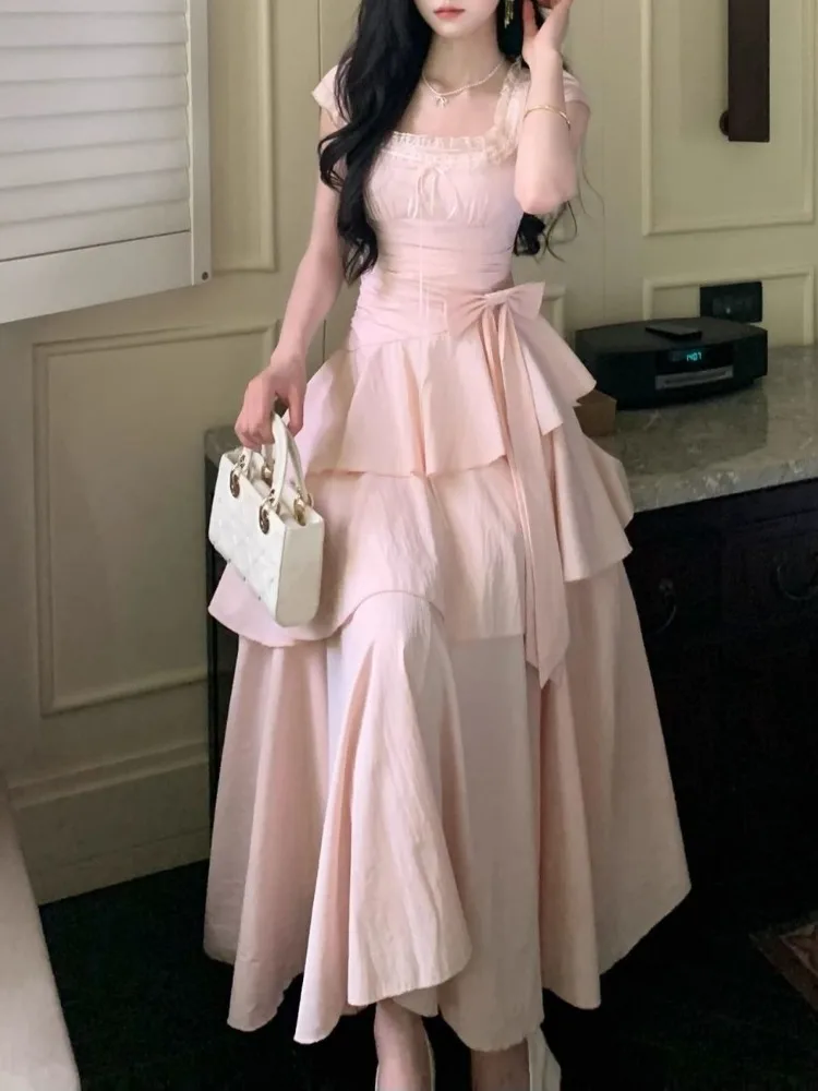 casual princess dress for women Elegant Knitted Sling Mid Length Puff Sleeve Princess Casual Dress/ formal Dress