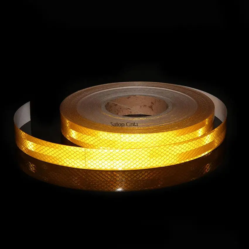 

High Quality Prismatic 2.5cm Yellow Reflective Adhesive Sticker Conspicuity Tape Reflector Strips For Truck Trailer Helmet 45.7m