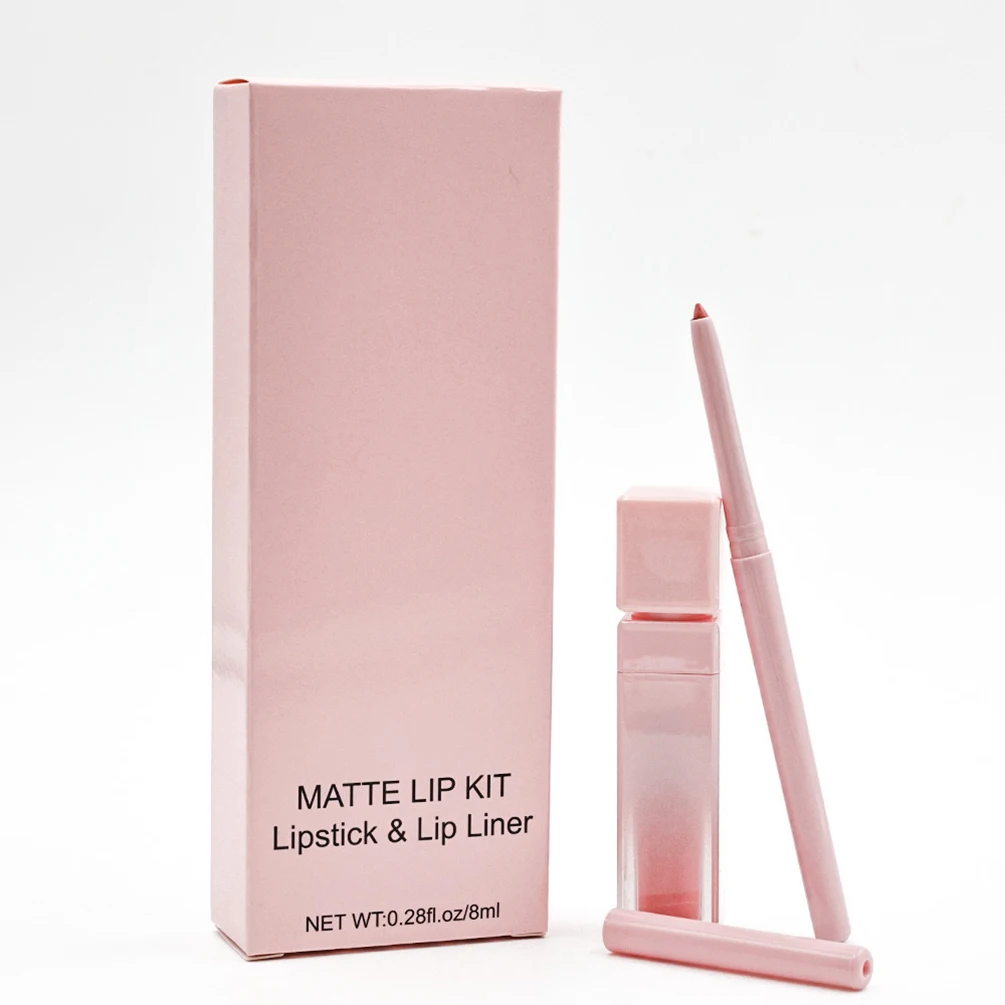 Private Label Lipstick Lipliner Kit Custom Logo Matte Waterproof Non-stick Lipgloss Lip Liner Waterproof Natural Color Makeup