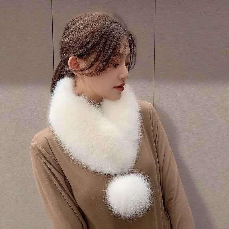 Chauffe-cou en fausse fourrure de renard pour femme – Écharpe épaisse et chaude avec col en fourrure, accessoire d'hiver de style de luxe élégant pour stimuler le tempérament