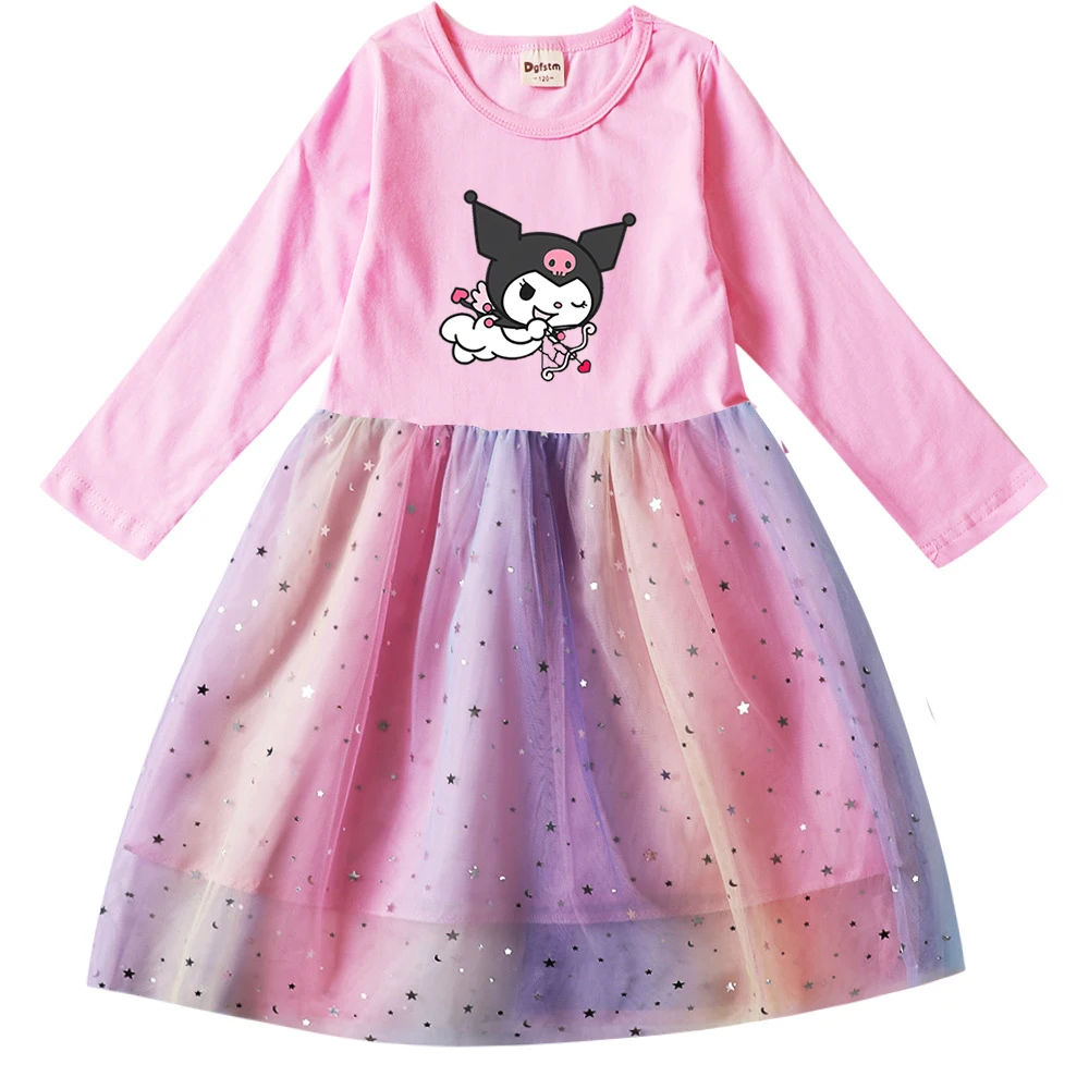 Kuromi Dresses Party Long Sleeve Costume Fall Dresses for Girls Teen Children's Prom Mesh Dresses