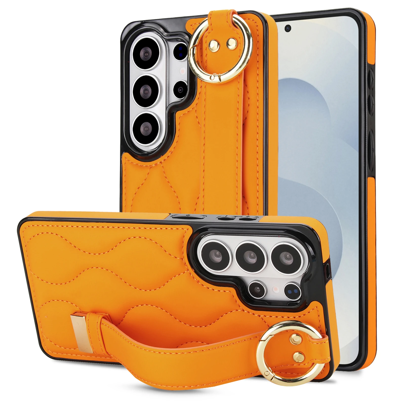 Luxury Leather Wrist Strap Ring Holder Case For Samsung Galaxy S26 S25 S24 S23 S22 Ultra Plus Shockproof Back Cover Accessories