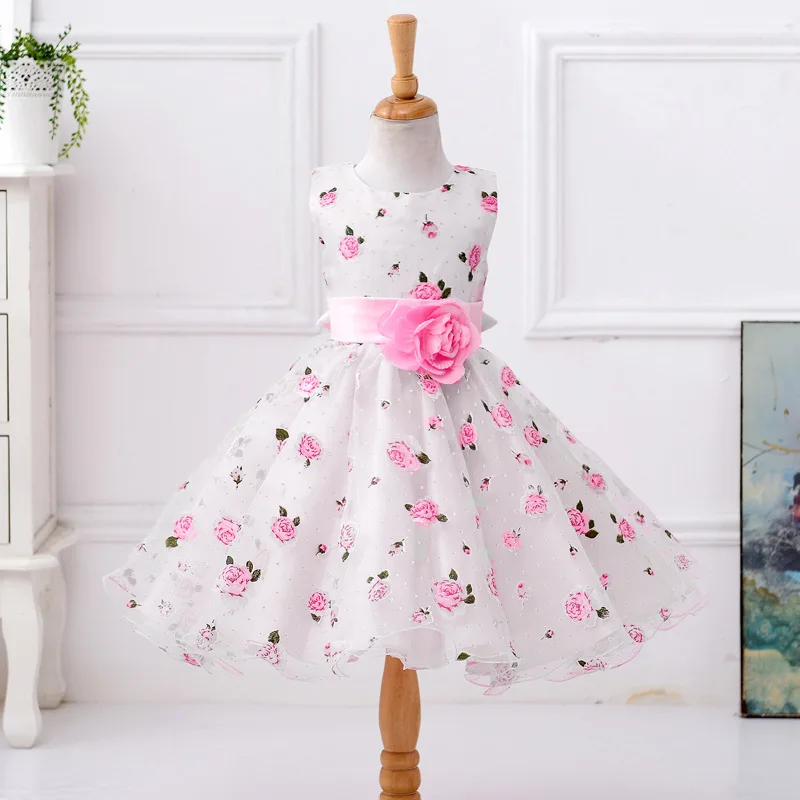 Big Flower Bridesmaid Princess Dress For Girls Children Clothing Sleeveless Girls Party Dresses Lace Birthday Wedding Gown 3-10Y