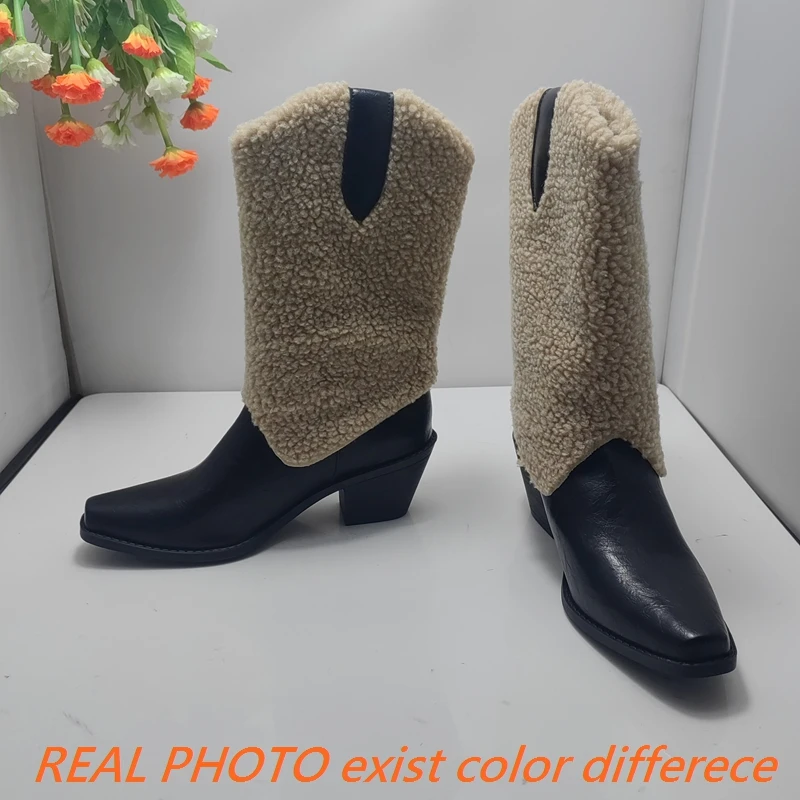 SIMLOVEYO الأحذية النسائية تو كتلة الكعوب 6 سنتيمتر الانزلاق على مختلط اللون حجم 46 47 منتصف العجل بوتا #3