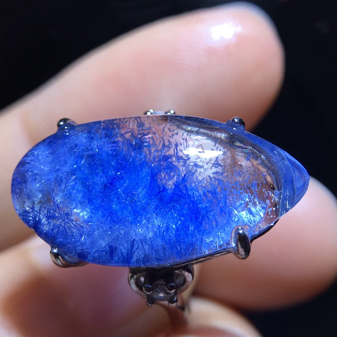 

Natural Blue Rutilated Dumortierite Quartz Adjustable Ring 22/11.6mm Woman Men Ring Jewelry AAAAAAA