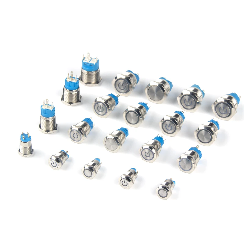 12/16/19/22MM Metal push button Switch self-resetting inching roundness With lamp waterproof Power source self-locking key