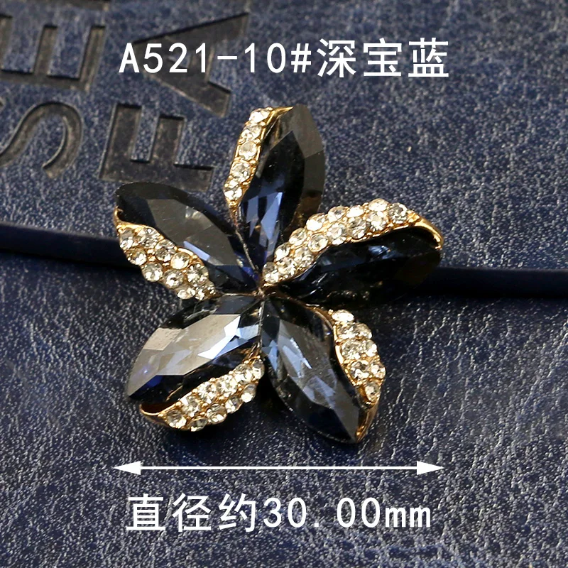 30mm Women Buttons for Fashion Clothing Decorative Rhinestones Button Metal Crystal Diamond Mink Coat Black Dress Buckle Flower