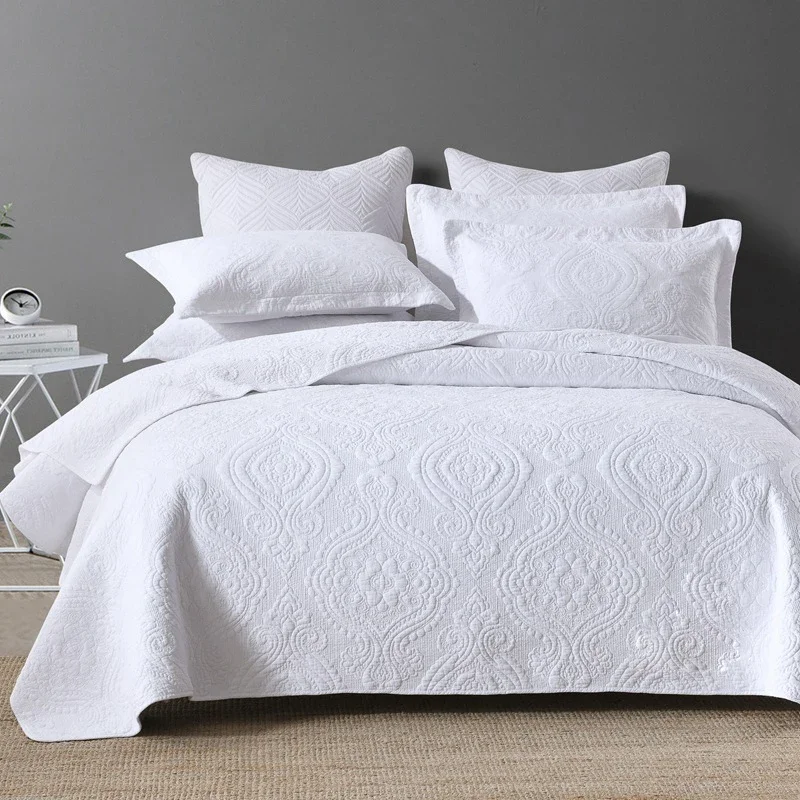 Simple Cotton Quilt Set 3PCS Bedspread on the Bed Embroidered Double Blanket for Bed King Queen Size Coverlet Comforter