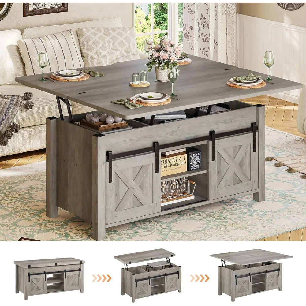 

Lift Top Coffee Table, 4 in 1 Multi-Function Convertible Coffee Tables with Storage and Hidden Compartment, Farmhouse Cof