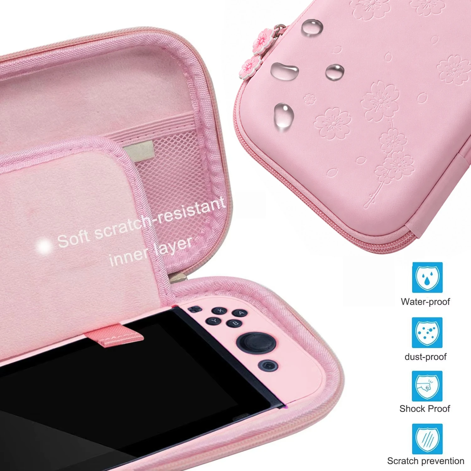 Różowe etui podróżne Akcesoria do Nintendo Switch Lite Cute Sakura Poch Torba transportowa z paskiem Stojak Temper Film Glass Protector — zdjęcie 4