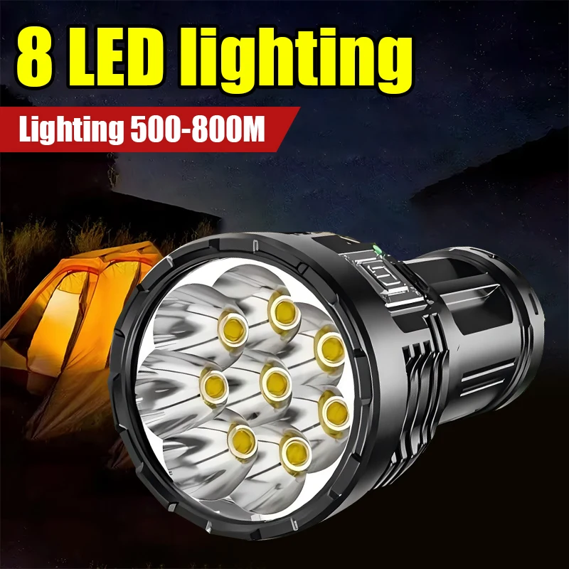 High Power LED Flashlight Rechargeable Camping Tactical Light 8 LED With side Light Lantern ABS Outdoor Fishing Patrol Torch