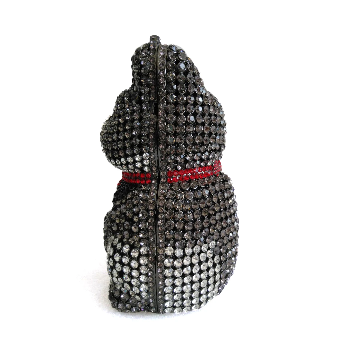 2025 New Product Luxury Dark Gray Rhinestone Crystal Bridal Lucky Cat Ladies Kid Clutch Evening Bag