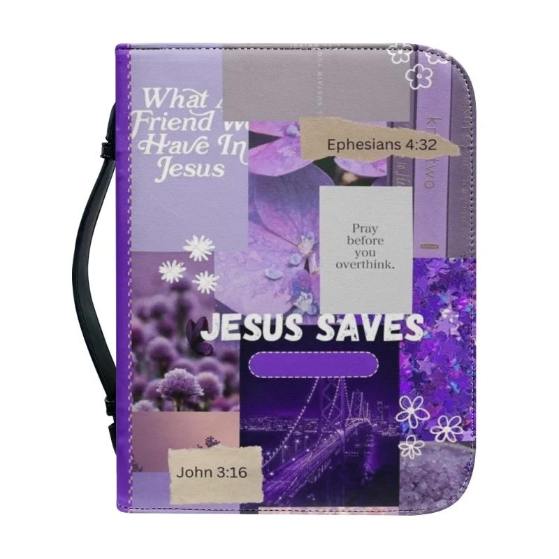 Bolso de cuero clásico con estampado de la Biblia para mujer, bolso con asa y cremallera, cubierta personalizada para la Biblia, bolsas de almacenamiento