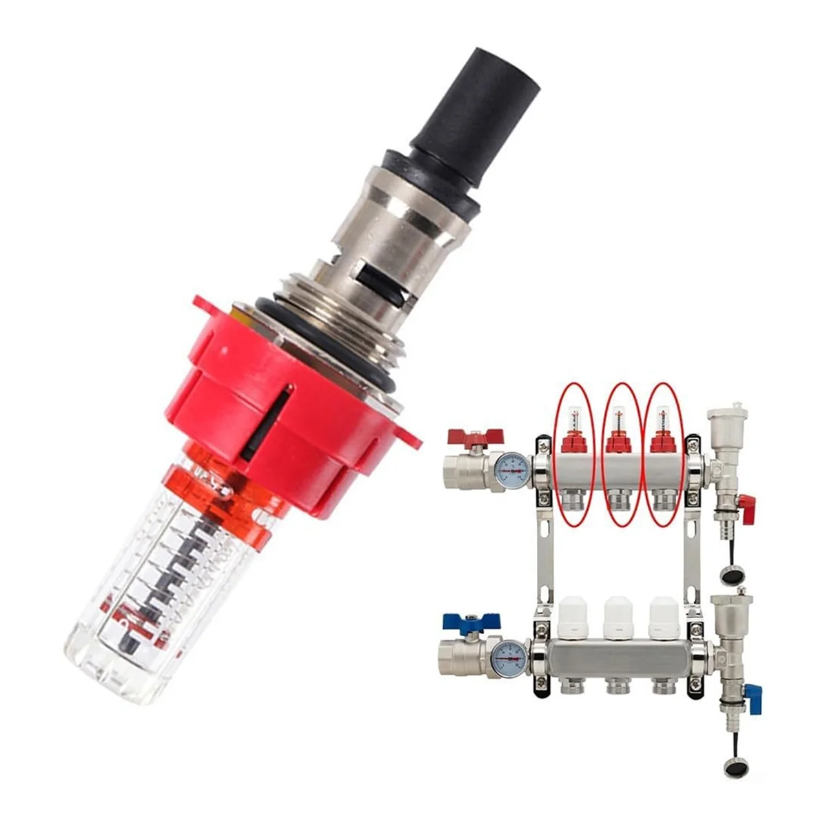 T88C 6 Pcs Underfloor Heating Manifold Flow Meter, Visual Flow Monitoring Regulator for Underfloor Heating Systems(1/2)