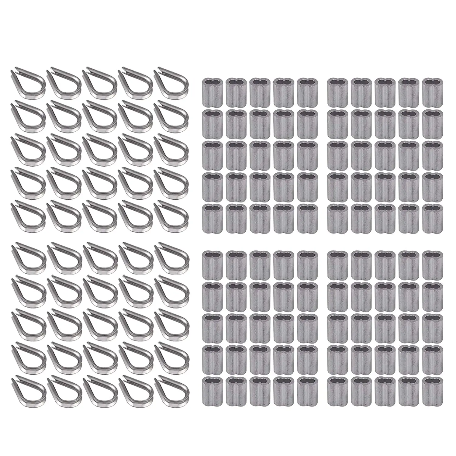 A45M-Cable Ferrule 100Pcs 1/8Inch Crimping Loop Sleeve Crimps 50Pcs M3 Stainless Steel Thimble Rigging For Wire Rope Cable