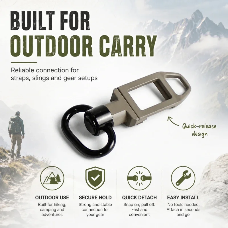 20mm Rail‑Compatible Lanyard Quick‑Detach Buckle Rotatable D‑Ring Strap Adapter Practical Outdoor Hanging Fitting