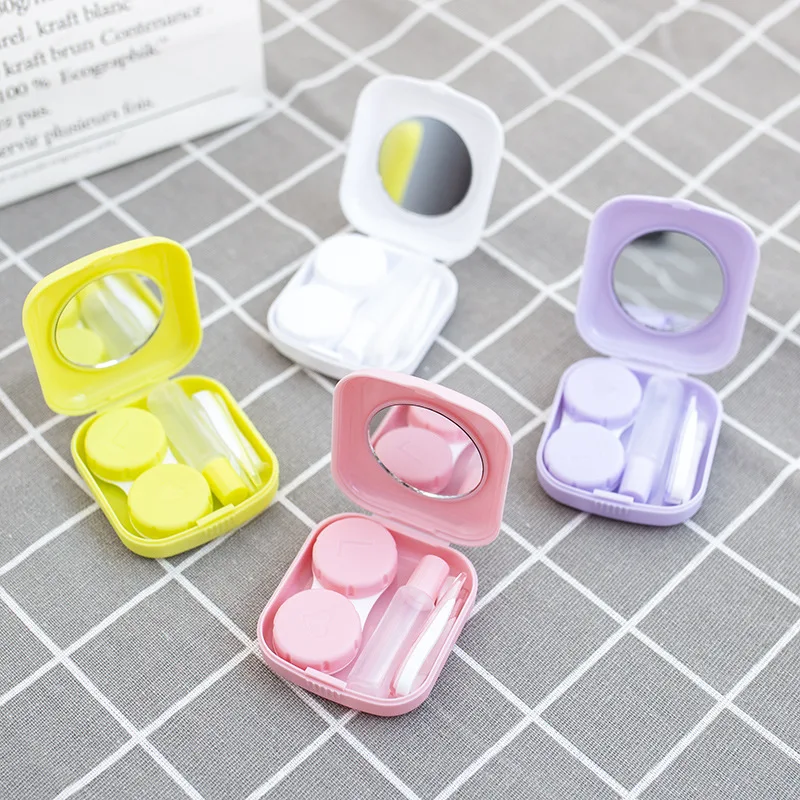 Portable Lovely Contact Lens Box Holder  Travel  Solid Color Eye Contact Lenses Case Container Soak Storage Case Kit Purple 1box