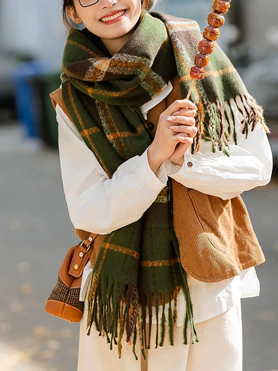 

Британский кашемировый клетчатый шарф, женский винтажный шаль в консервативном стиле, осенне-зимний платок с кисточками, Рождественский шарф Bufanda, подарок