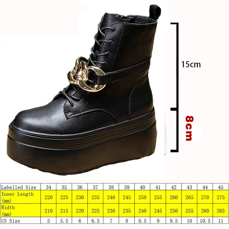 Fujin 8cm Genuine Leather  Ankle Boots Platform Wedge Chunky Sneakers Mid Calf  Booties  Autumn Winter Zipper Plush Women Shoes