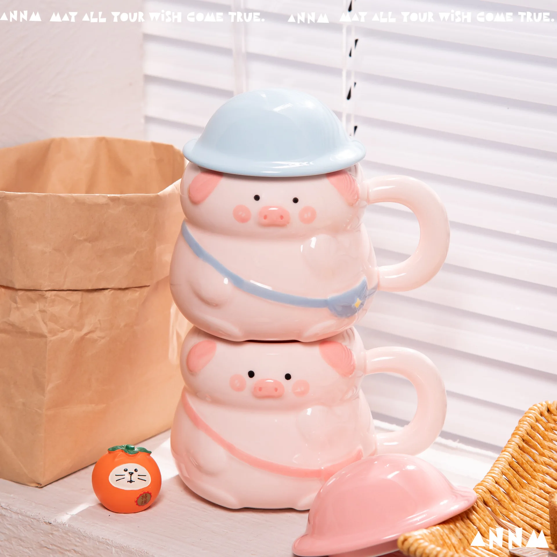 Spring Outing Piglet Ceramic Mug For Women New High Value Cup With Lid Coffee Cup Office Gift