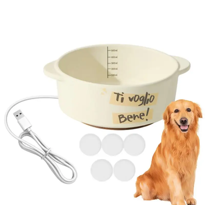 Heated Water Bowl for Dog Ceramics Pet Heating Bowl Constant Temperature Automatic Waterer for Dogs Cats Rabbits Birds Chickens