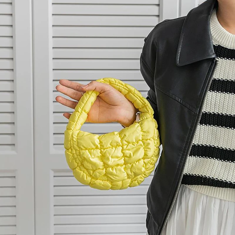 Bolso de mano acolchado para teléfono, bolsa de nailon suave, elegante, color morado, sencillo, a la moda