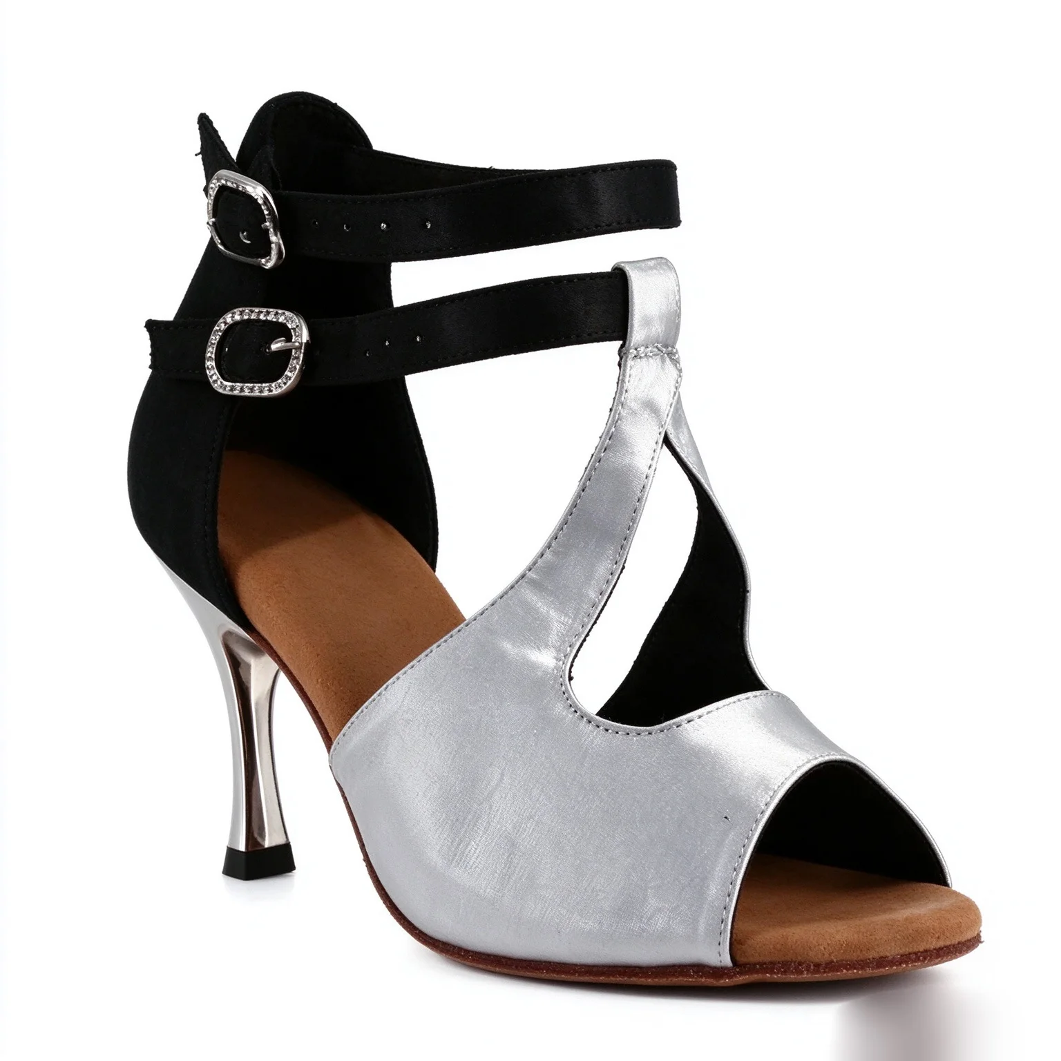 Evk Women's Latin Dance Sandals Practice Salsa Ballroom Tango Dance Shoes Girls Silver Party Dancing Footwear 7cm Dance Heels